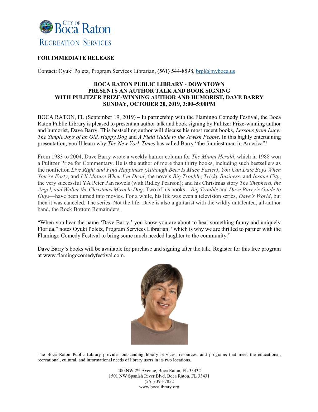 Dave Barry Sunday, October 20, 2019, 3:00–5:00Pm