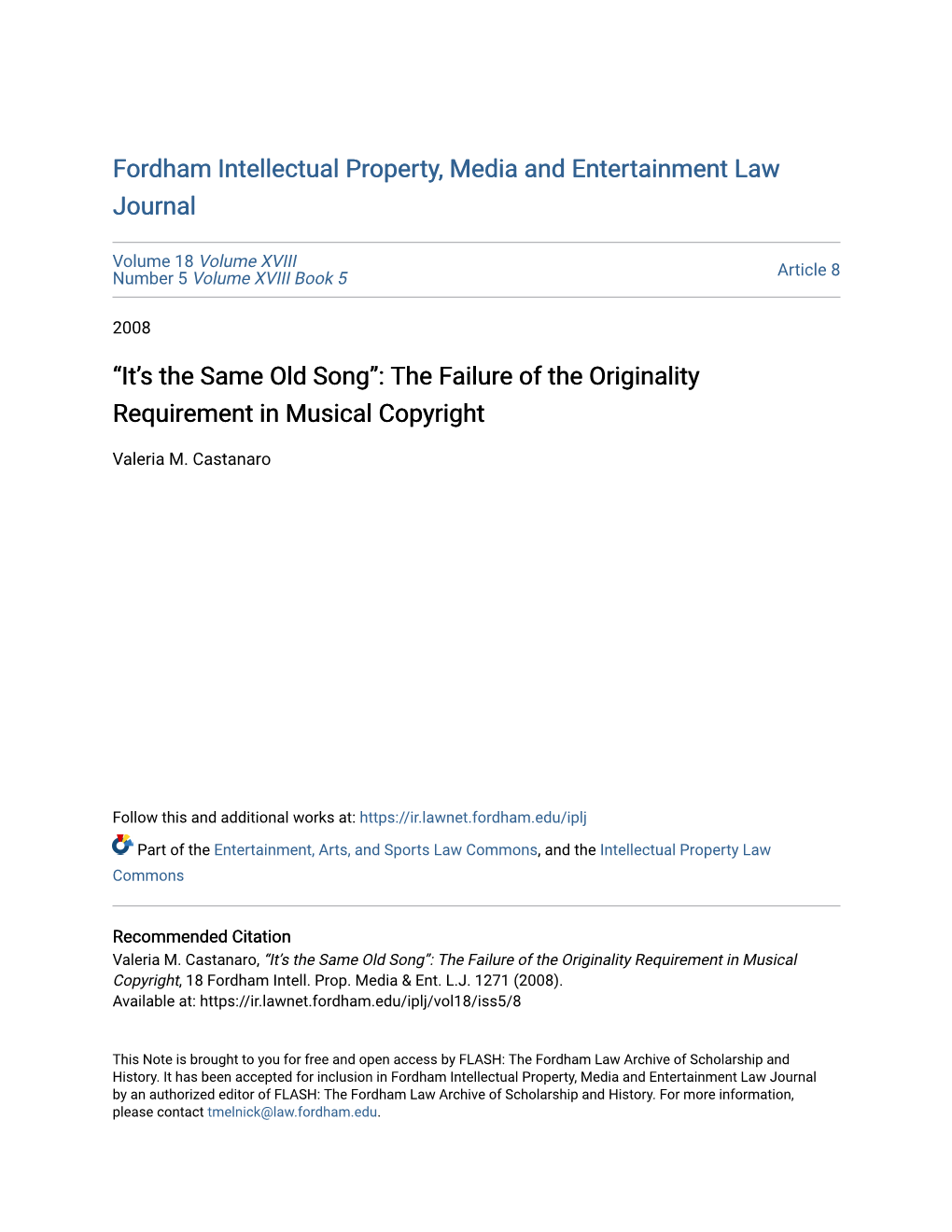 “It's the Same Old Song”: the Failure of the Originality Requirement In