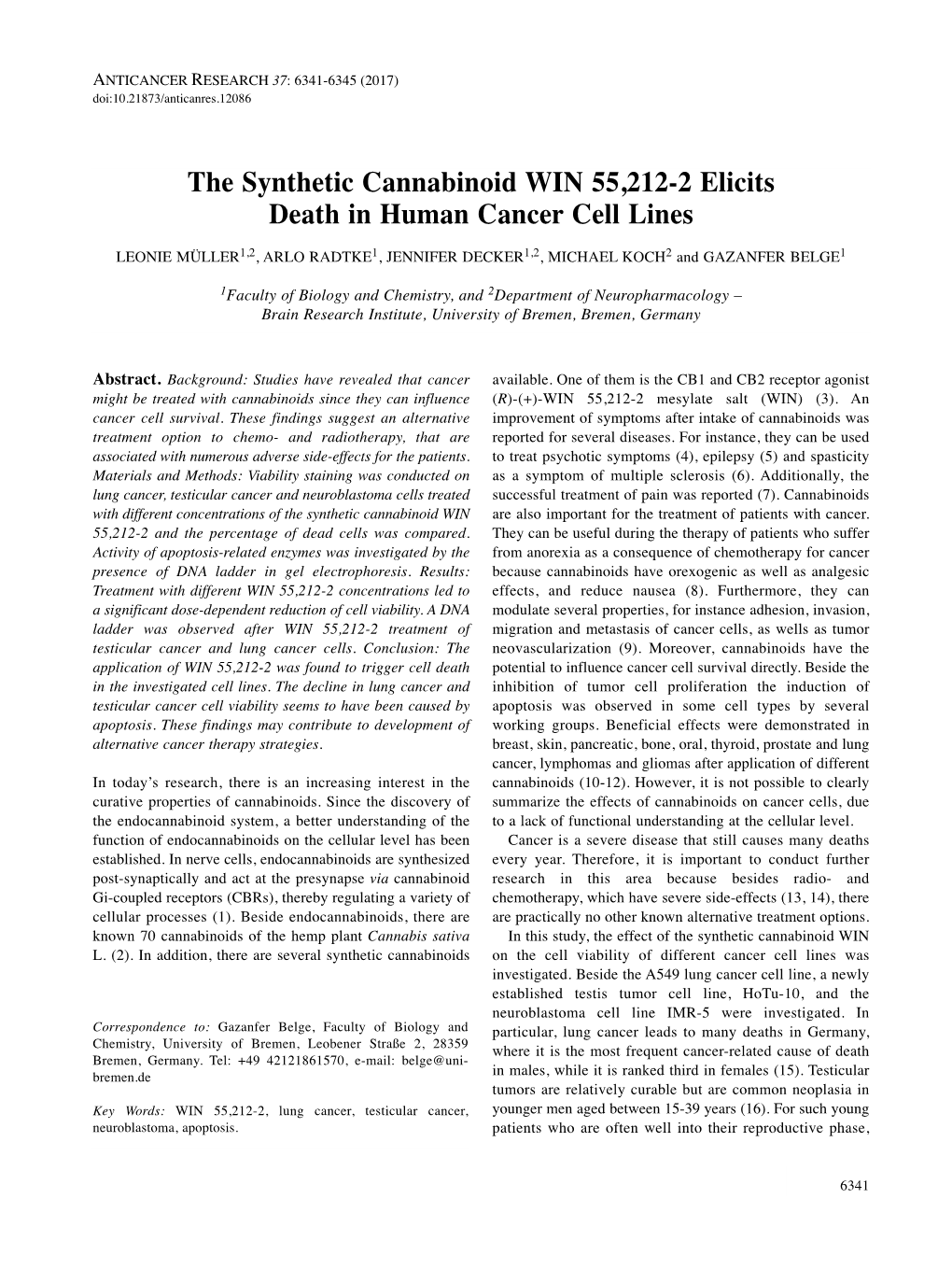 The Synthetic Cannabinoid WIN 55,212-2 Elicits Death in Human