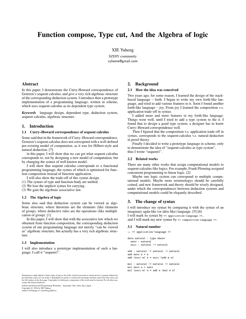 Function Compose, Type Cut, and the Algebra of Logic