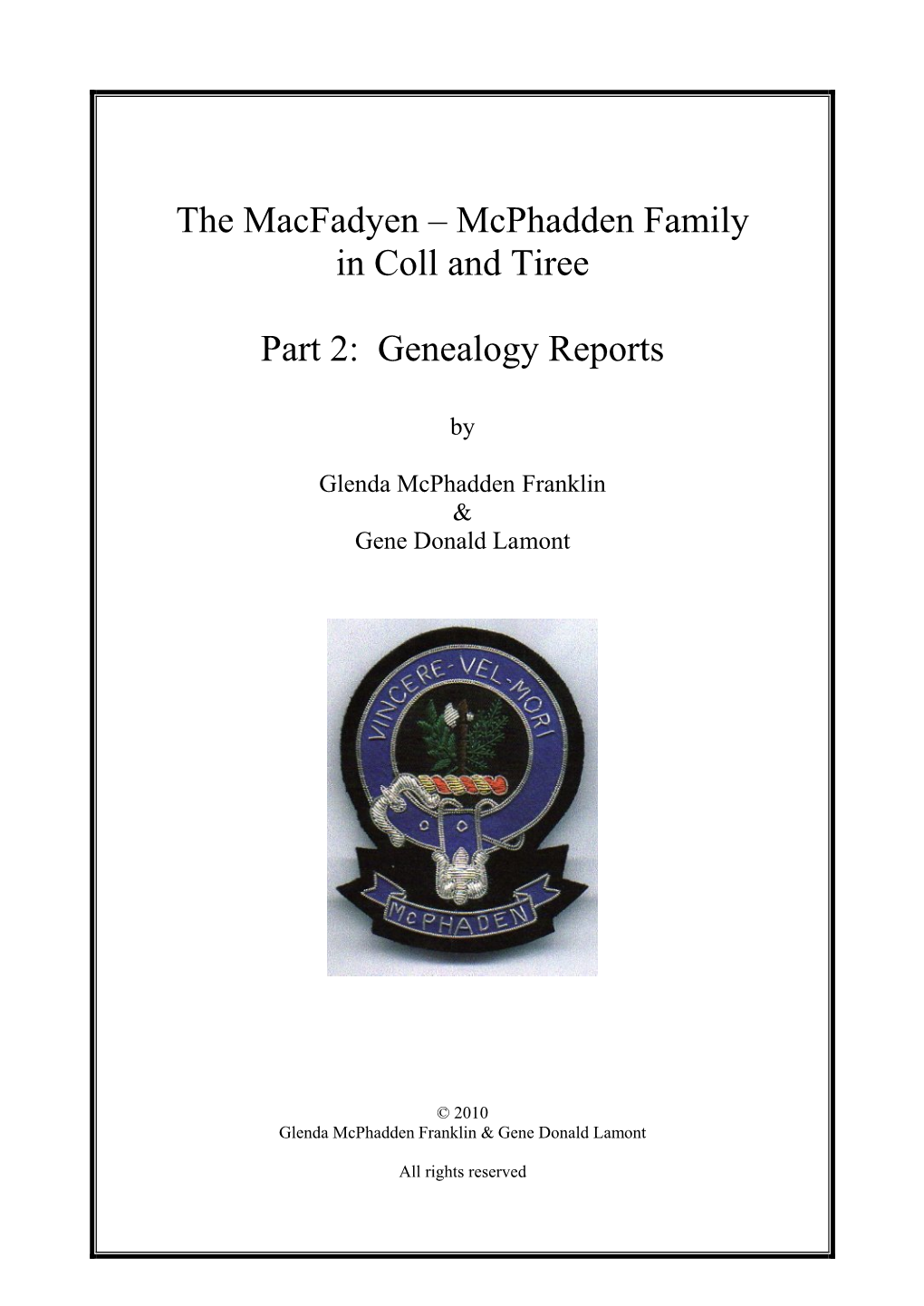 The Macfadyen – Mcphadden Family in Coll and Tiree Part 2: Genealogy