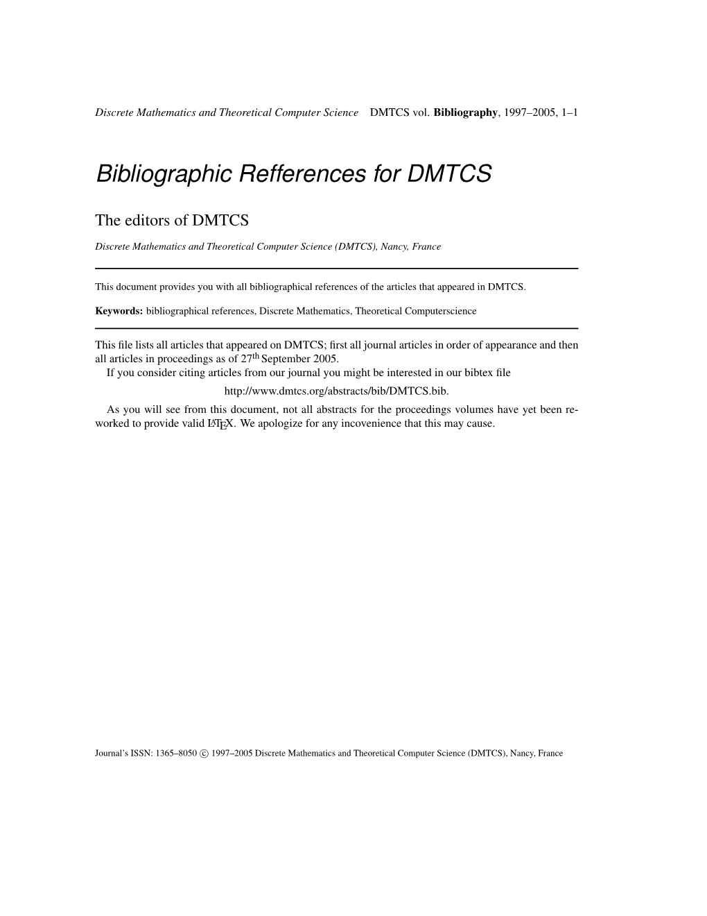 Bibliographic Refferences for DMTCS