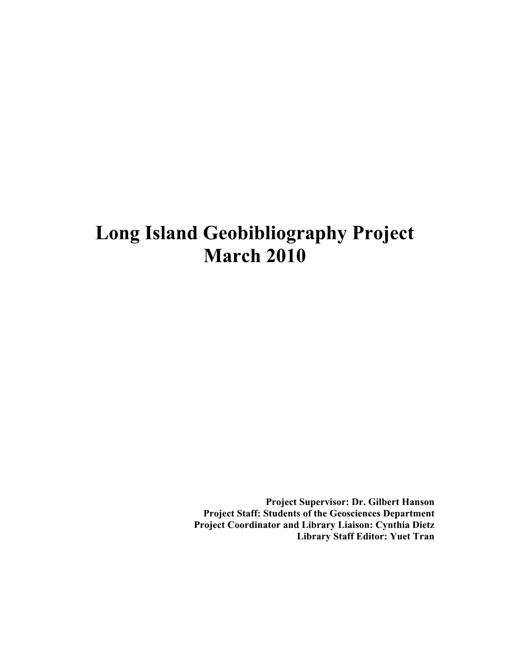 Long Island Geobibliography Project March 2010