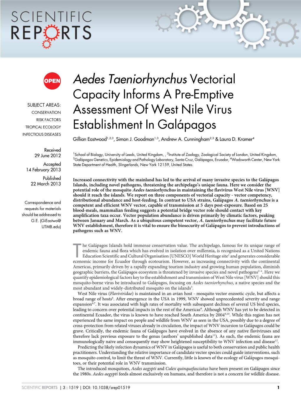 Aedes Taeniorhynchus Vectorial Capacity Informs a Pre-Emptive