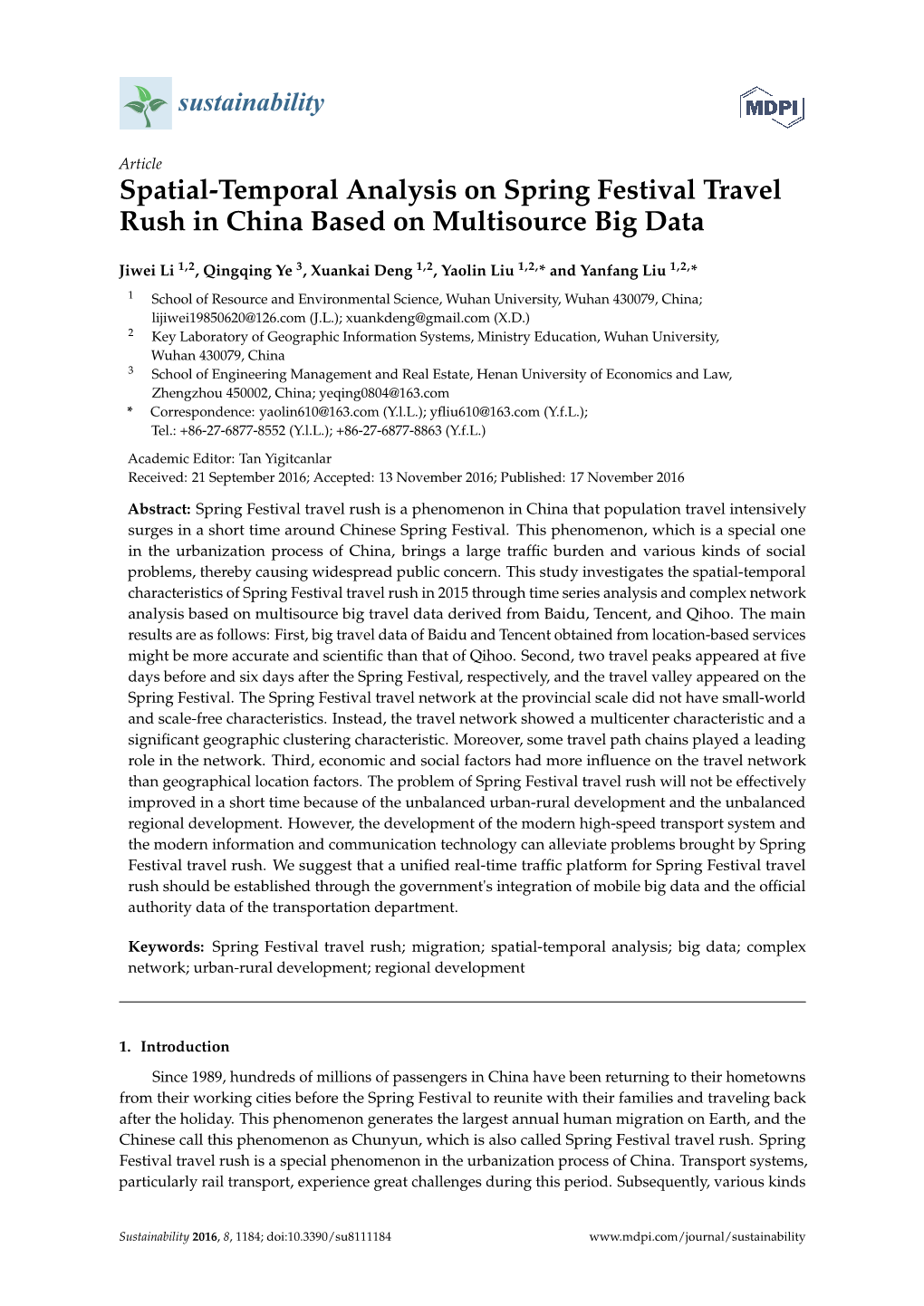 Spatial-Temporal Analysis on Spring Festival Travel Rush in China Based on Multisource Big Data