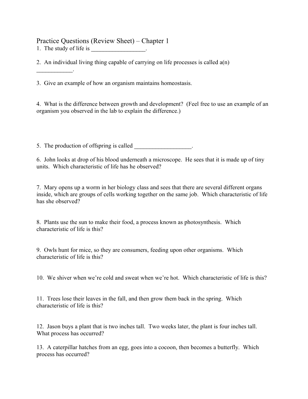 Practice Questions (Review Sheet) Chapter 1