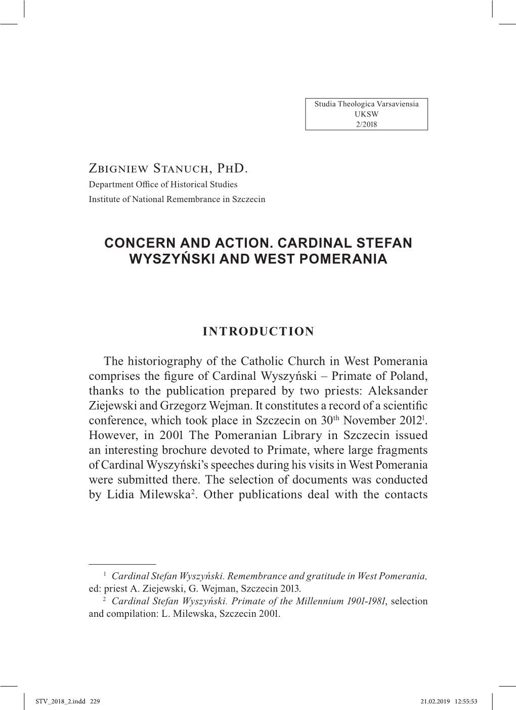 Zbigniew Stanuch, Phd. Concern and Action. Cardinal Stefan