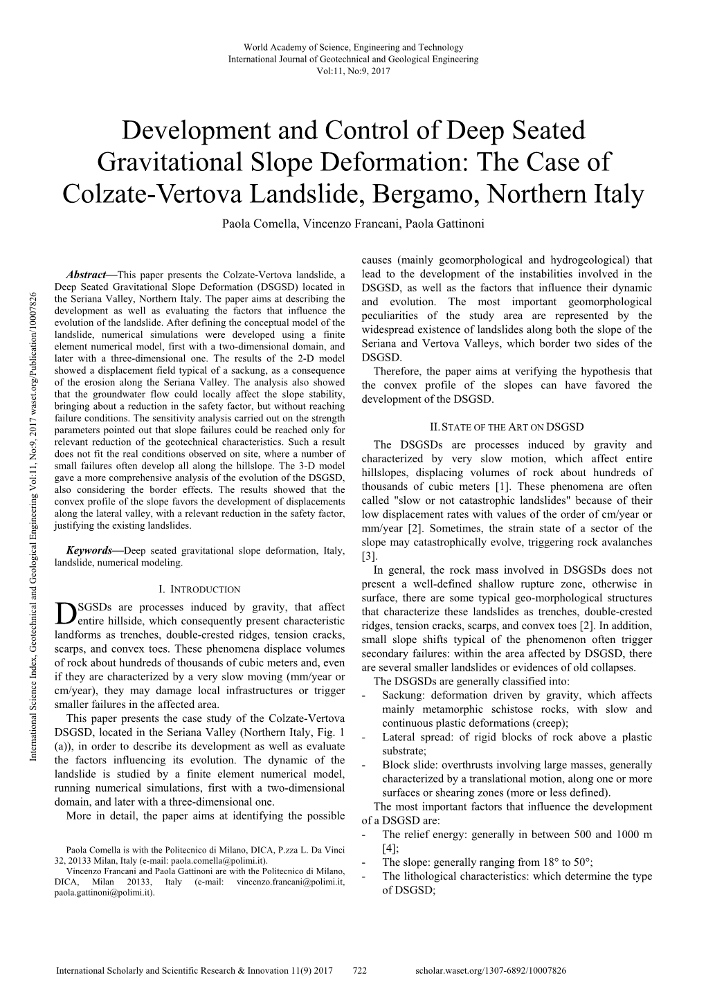 Development and Control of Deep Seated Gravitational Slope