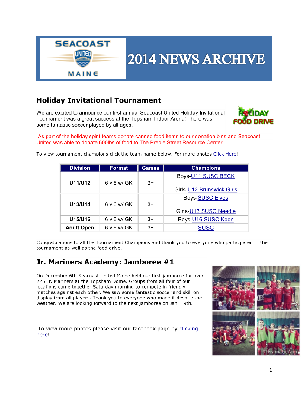 Holiday Invitational Tournament Jr. Mariners Academy: Jamboree #1