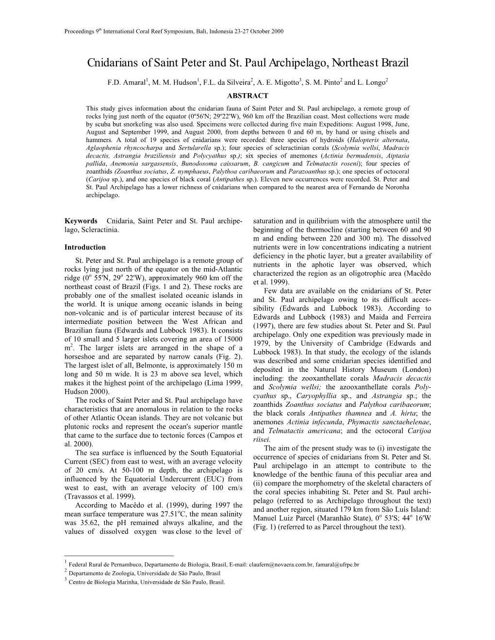 Cnidarians of Saint Peter and St. Paul Archipelago, Northeast Brazil