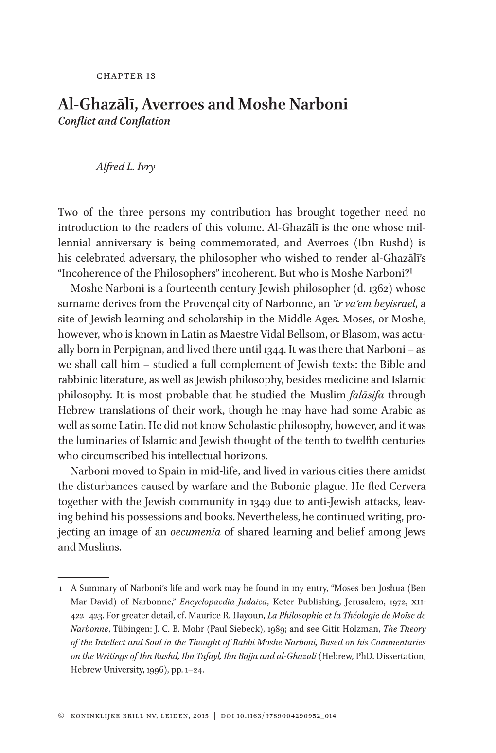 Al-Ghazālī, Averroes and Moshe Narboni Conflict and Conflation