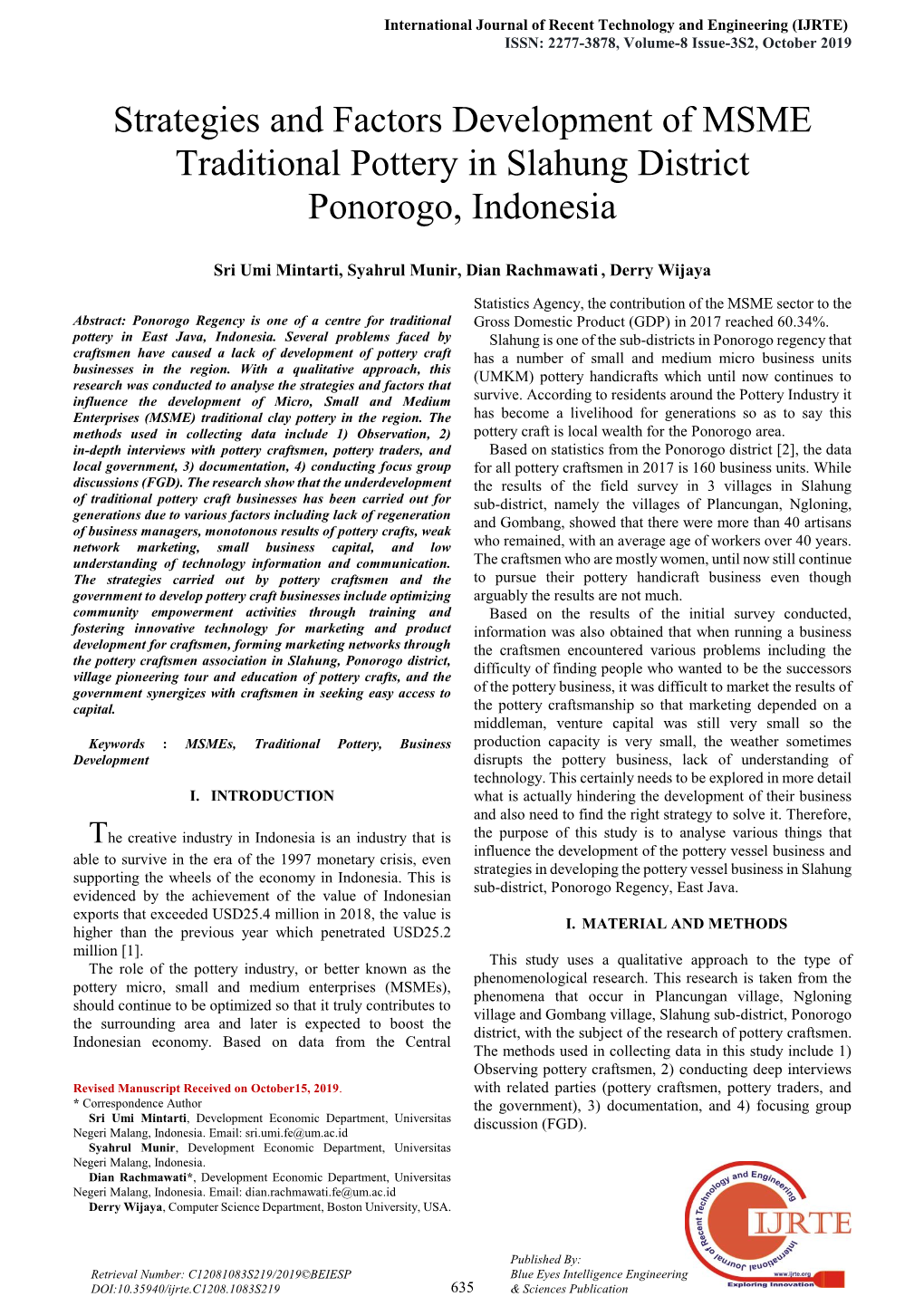 Strategies and Factors Development of MSME Traditional Pottery in Slahung District Ponorogo, Indonesia