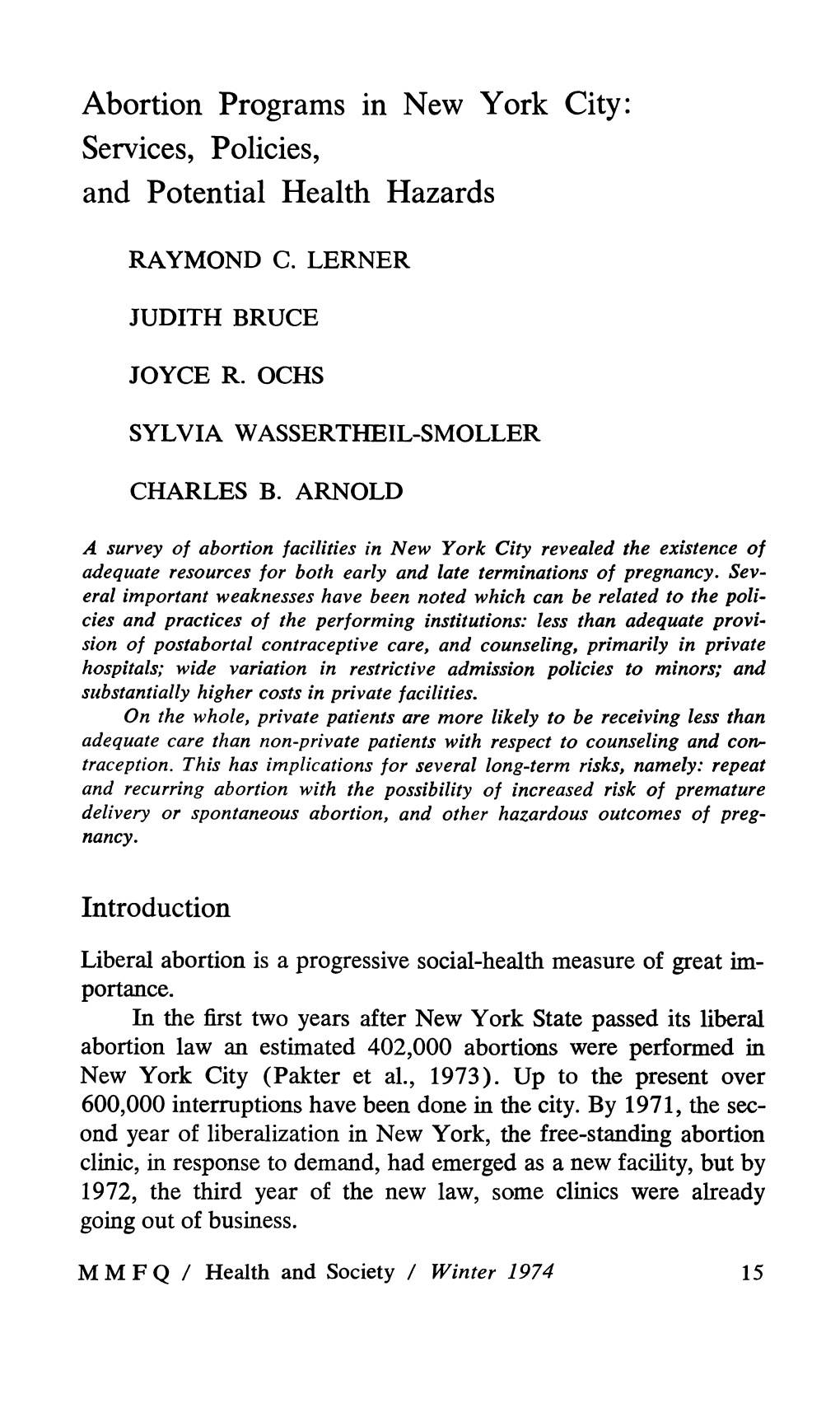 Abortion Programs in New York City: Services, Policies, and Potential Health Hazards