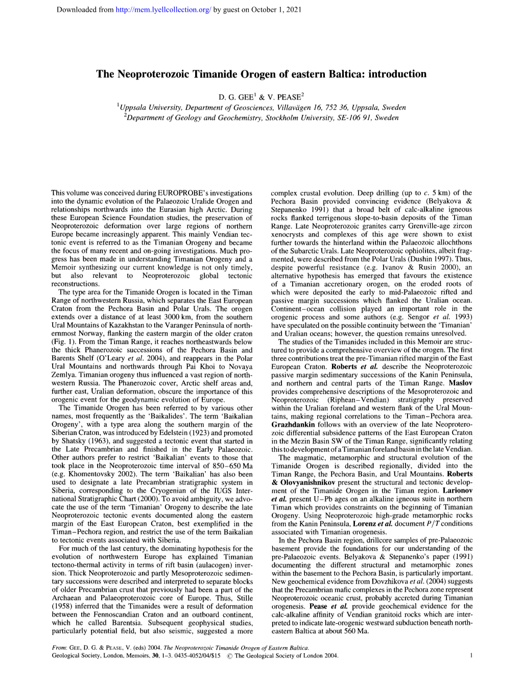 The Neoproterozoic Timanide Orogen of Eastern Baltica: Introduction