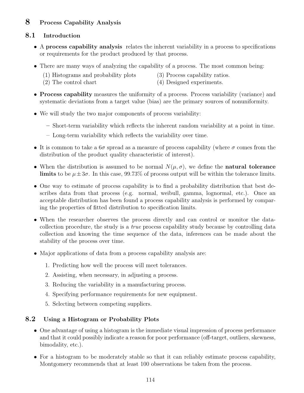 8 Process Capability Analysis 8.1 Introduction • a Process Capability