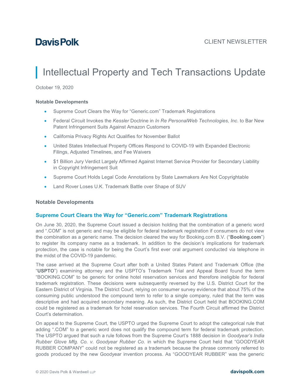 Intellectual Property and Tech Transactions Update