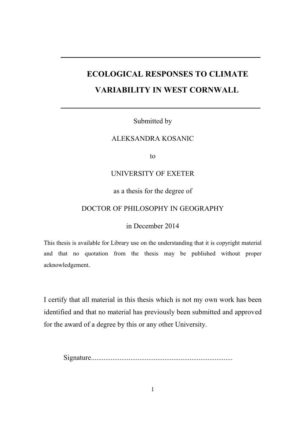 Ecological Responses to Climate Variability in West Cornwall