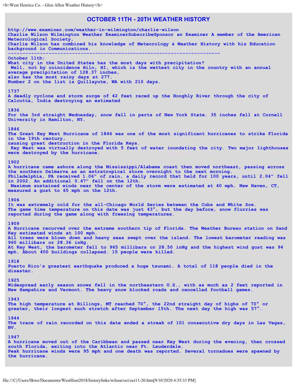 Ref. Wilson Weather History