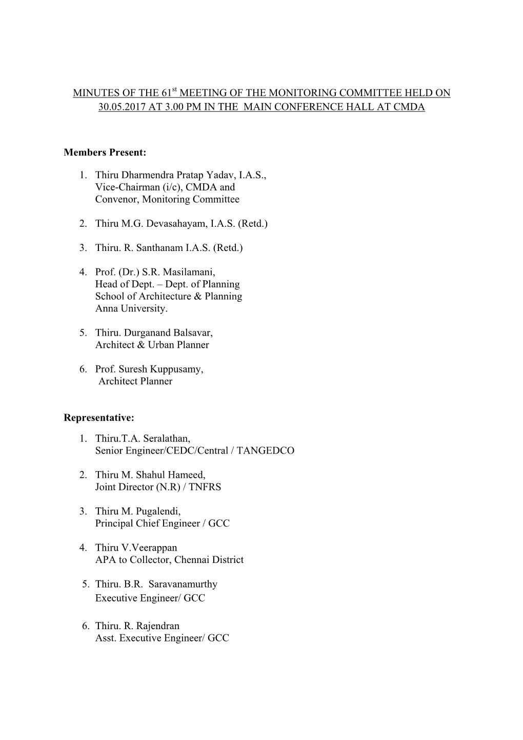 Minutes of the 61 Meeting of the Monitoring Committee