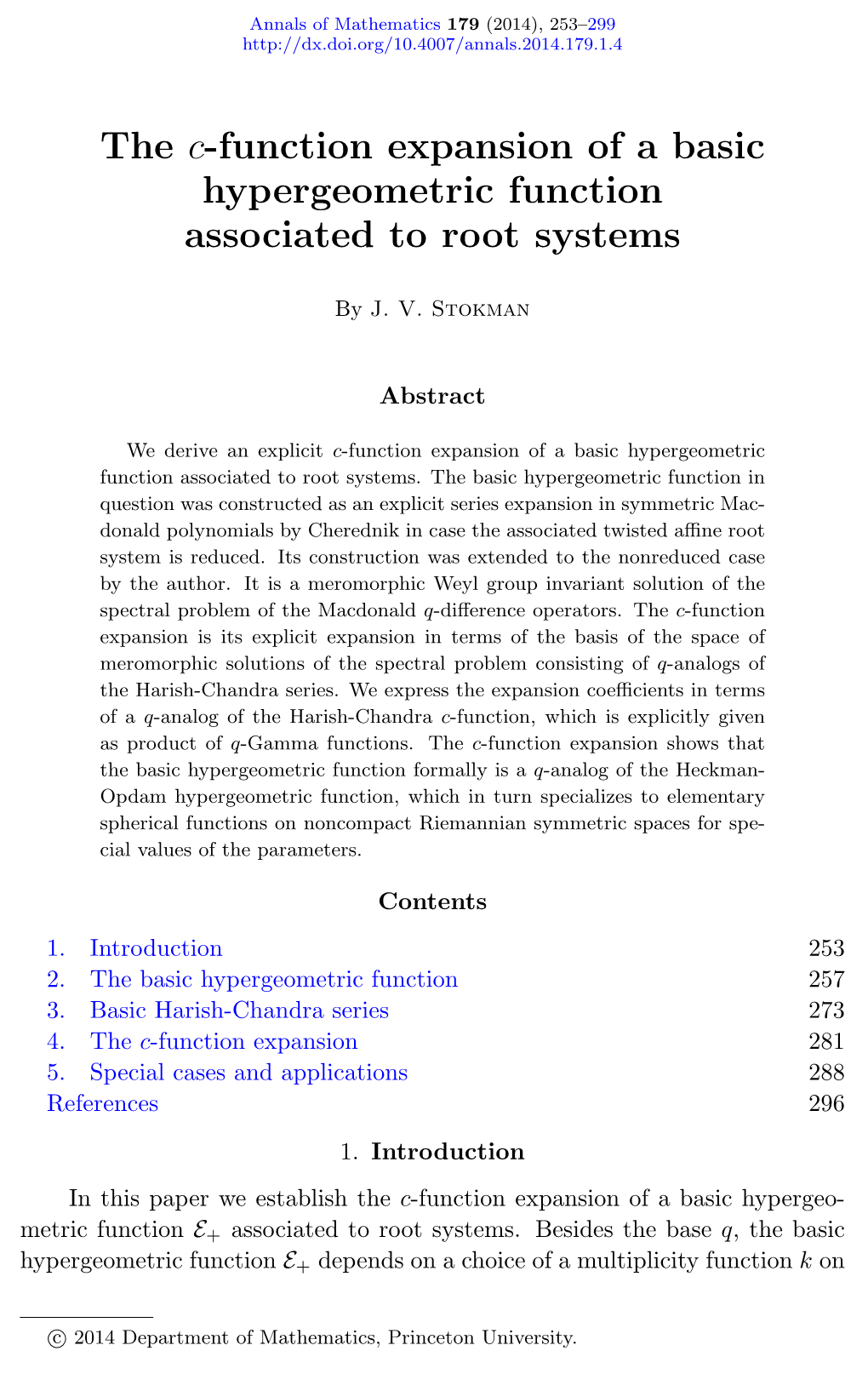 The C-Function Expansion of a Basic Hypergeometric Function Associated to Root Systems