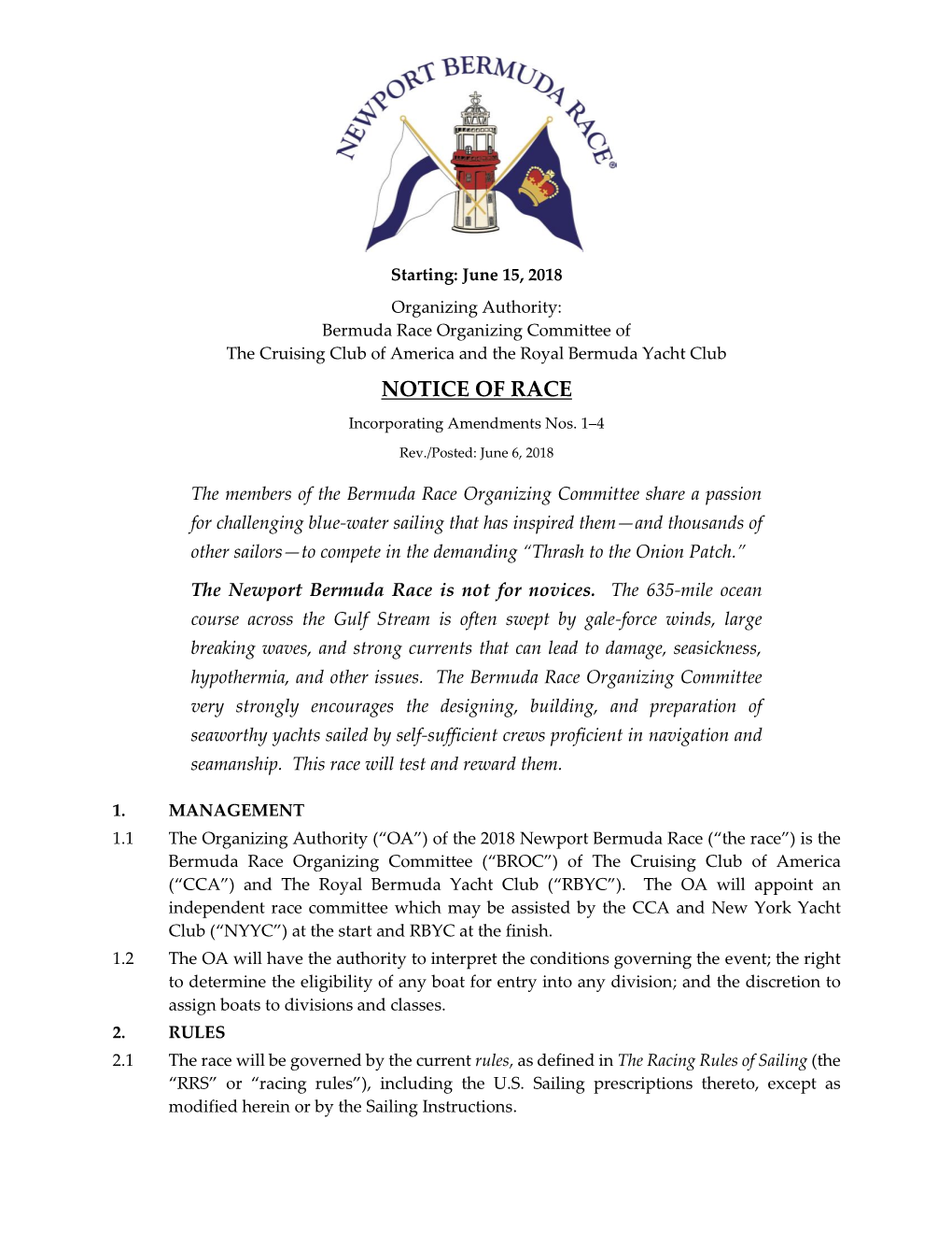 Newport Bermuda Race Notice of Race