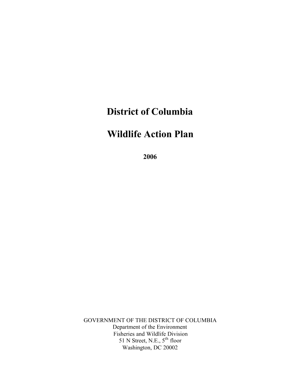 District of Columbia Wildlife Action Plan