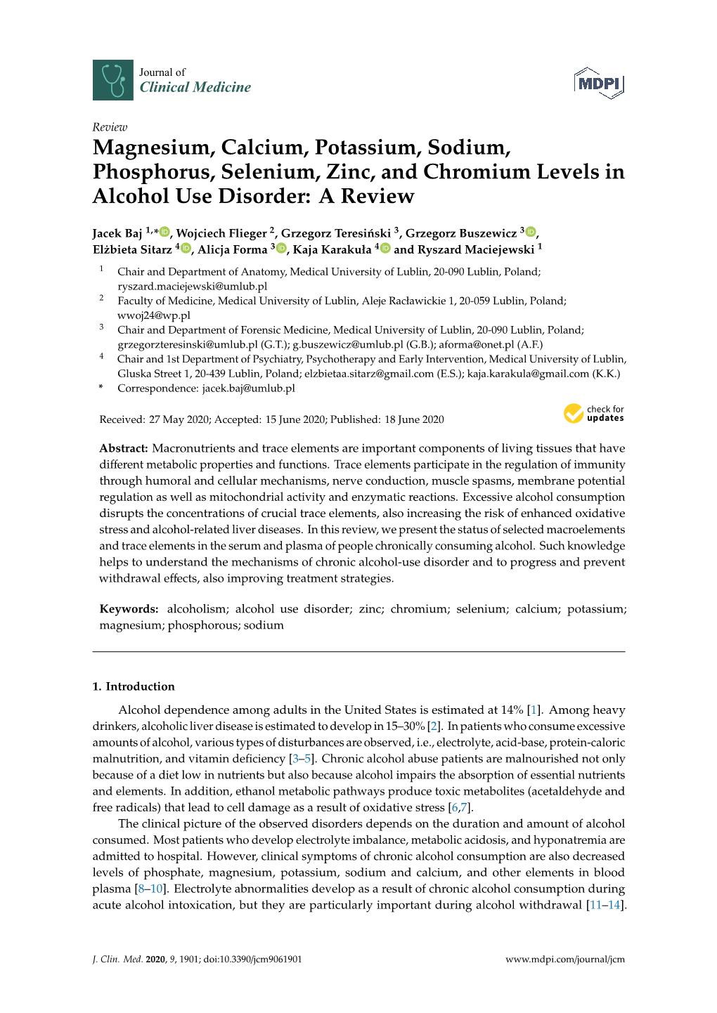 Magnesium, Calcium, Potassium, Sodium, Phosphorus, Selenium, Zinc, and Chromium Levels in Alcohol Use Disorder: a Review