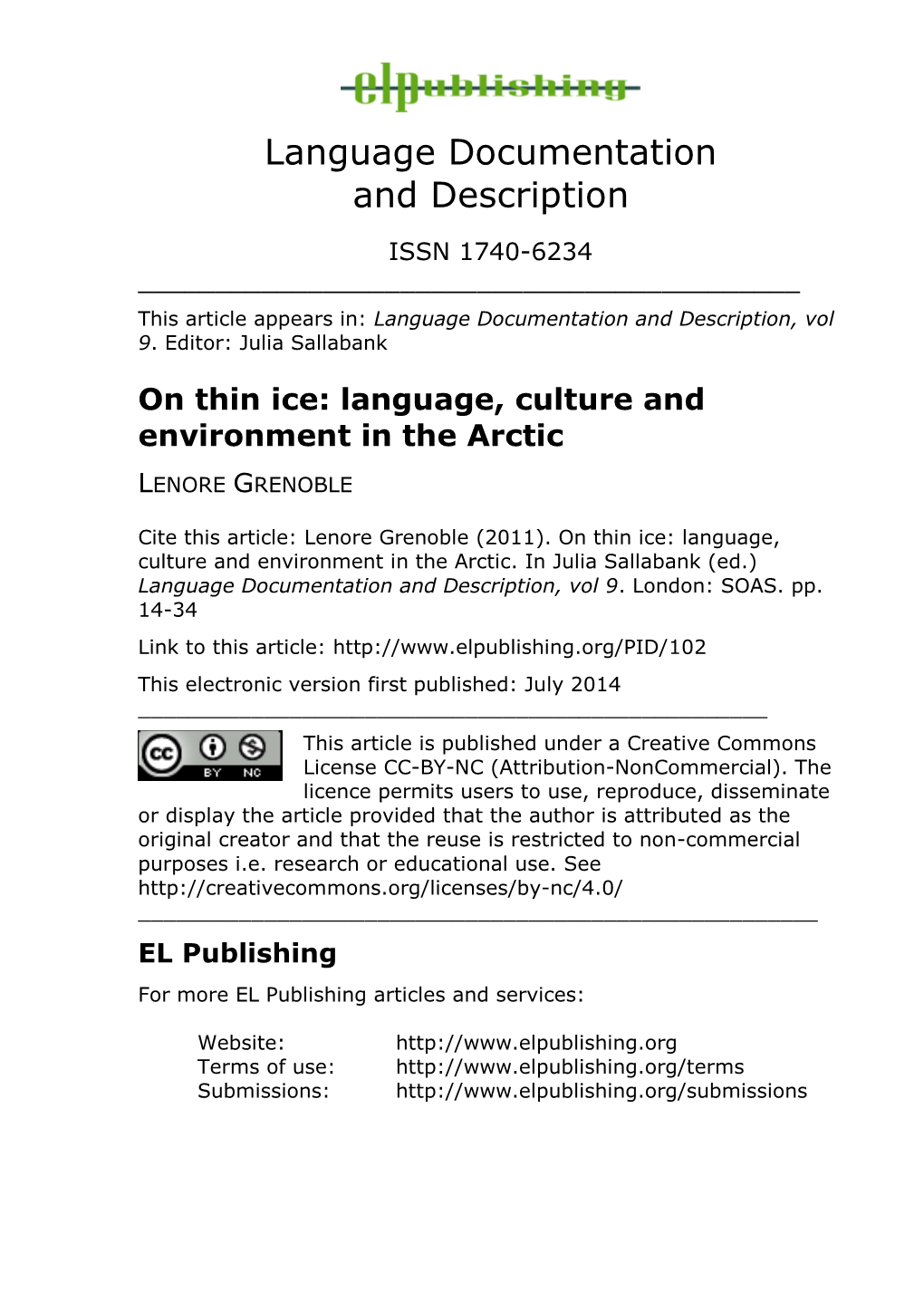 On Thin Ice: Language, Culture and Environment in the Arctic