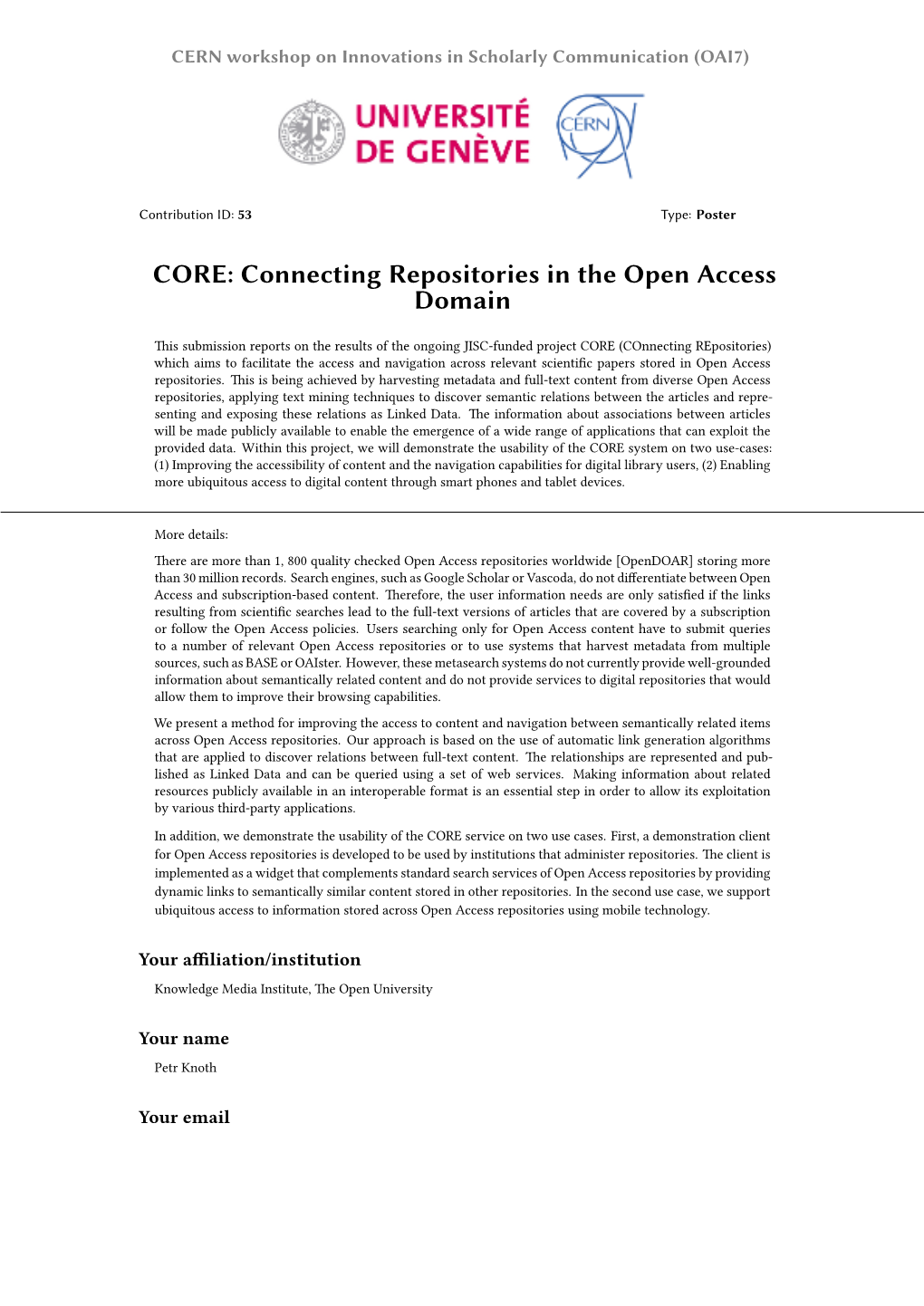 Connecting Repositories in the Open Access Domain
