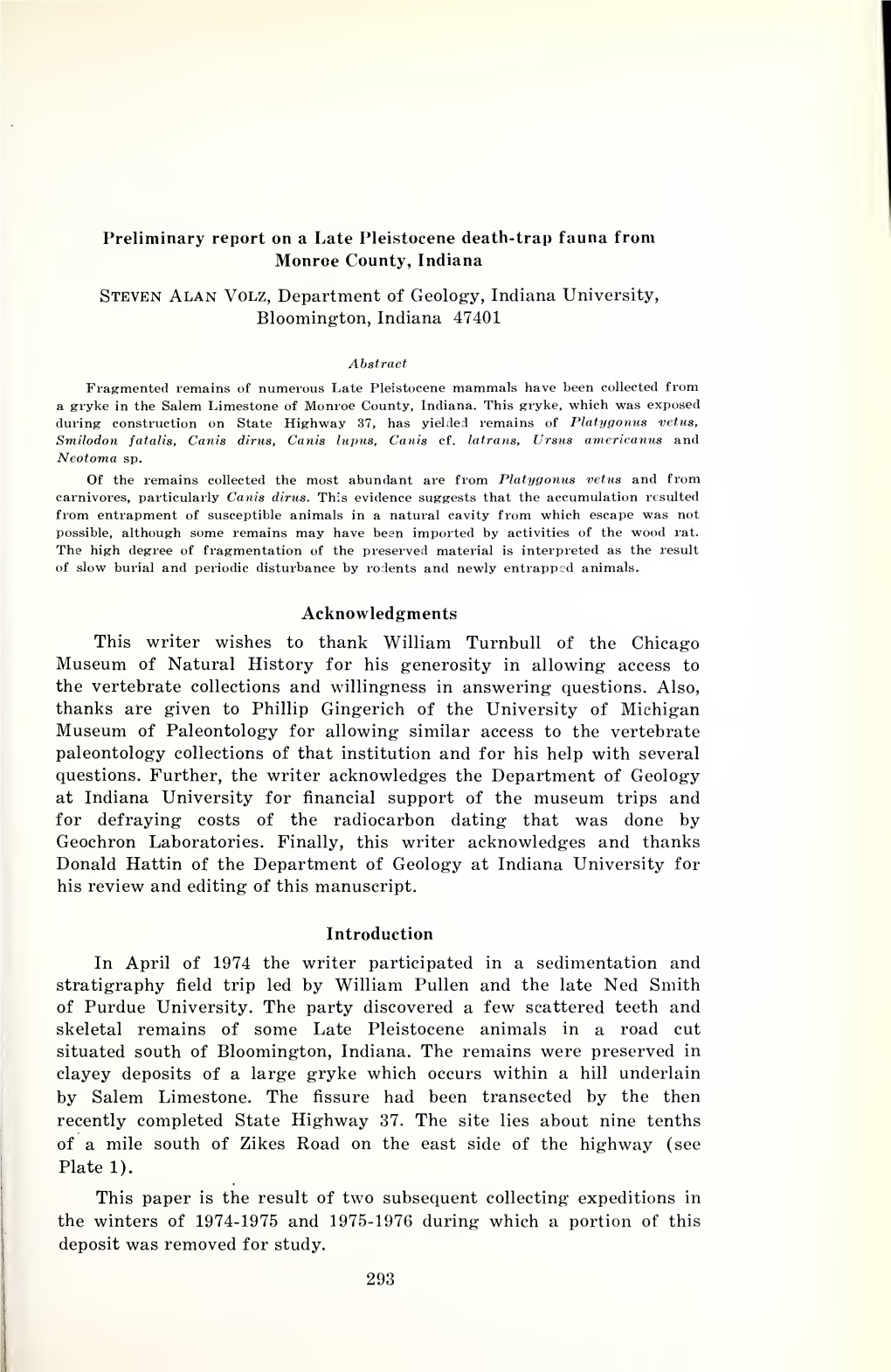 Proceedings of the Indiana Academy of Science