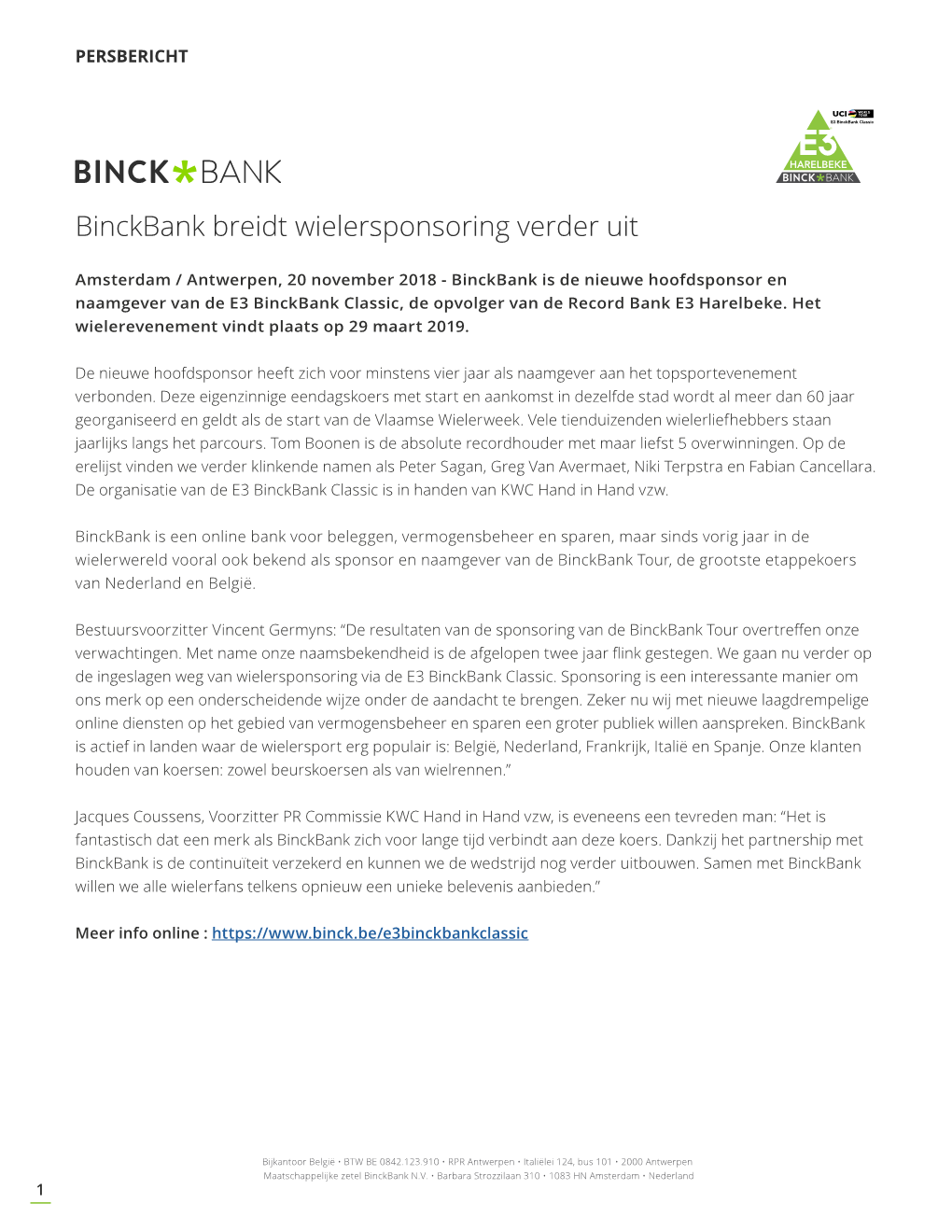 Binckbank Breidt Wielersponsoring Verder Uit