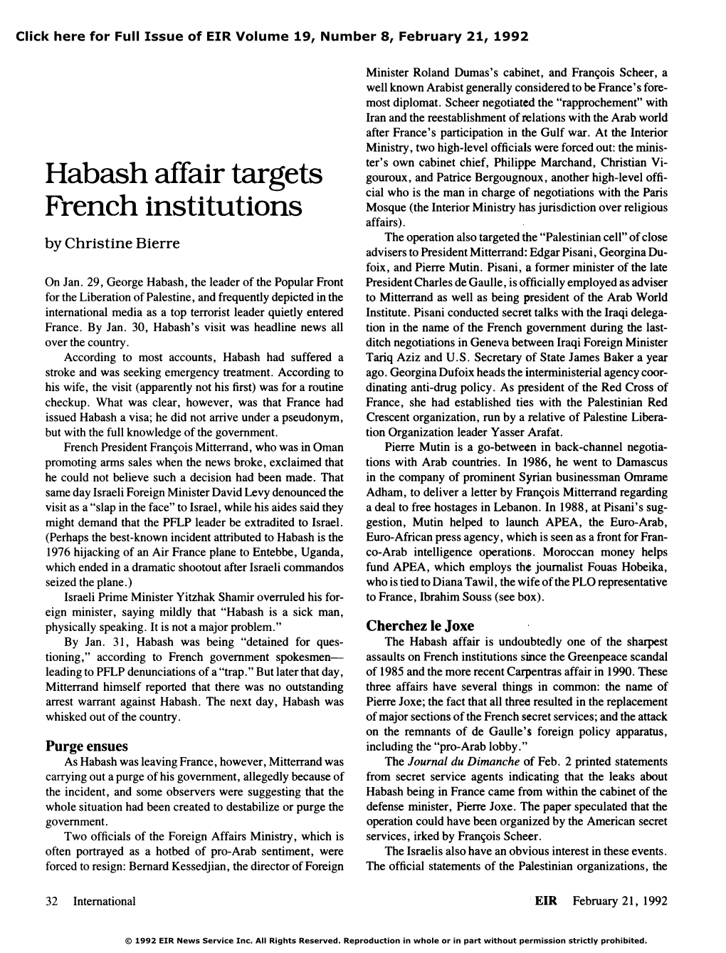 Habash Affair Targets French Institutions