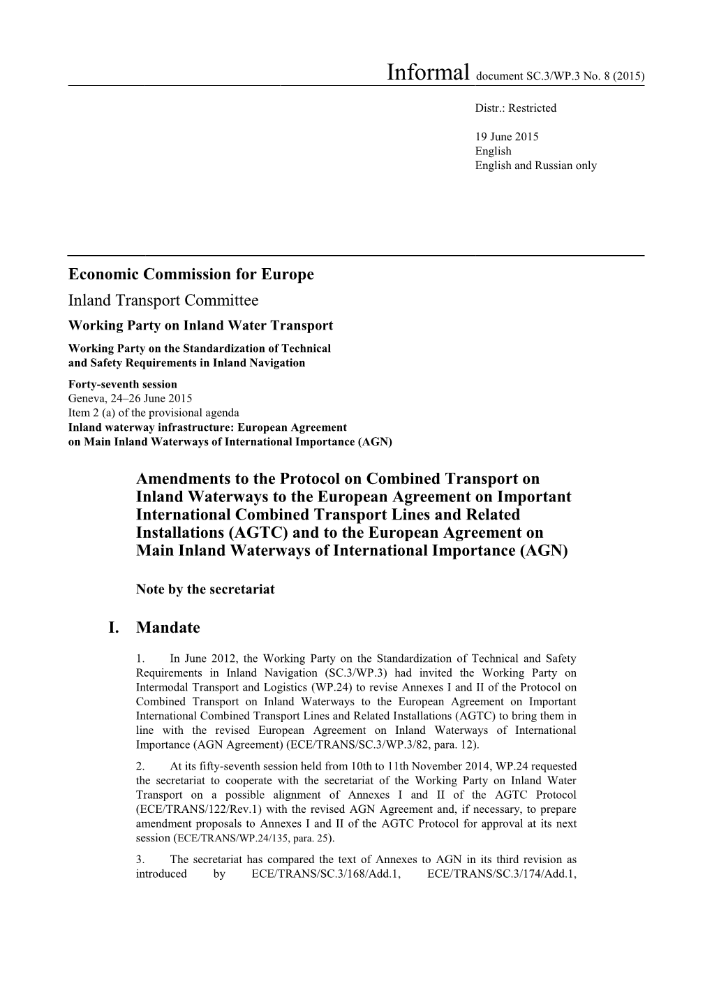 Economic Commission for Europe Inland Transport Committee