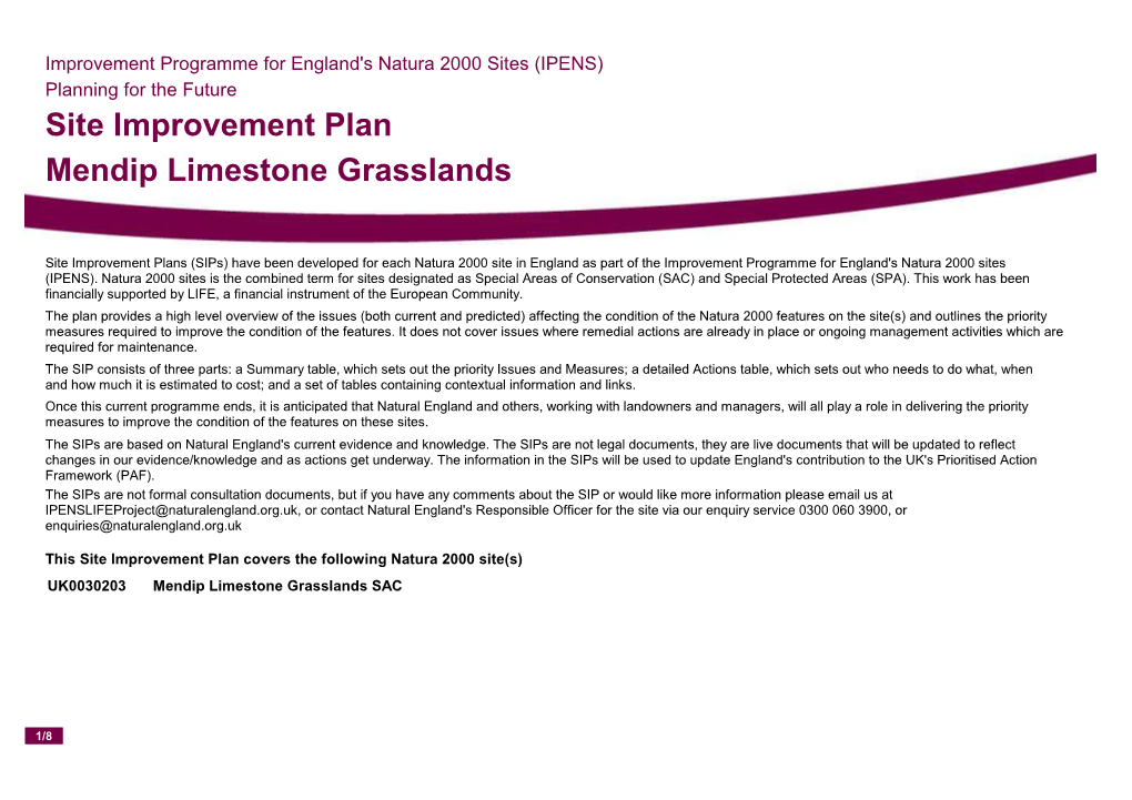 Site Improvement Plan Mendip Limestone Grasslands