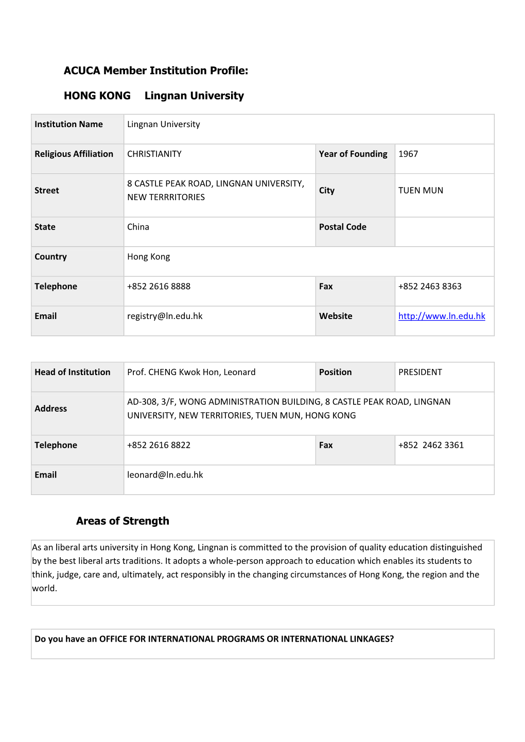 ACUCA Member Institution Profile: HONG KONG Lingnan University