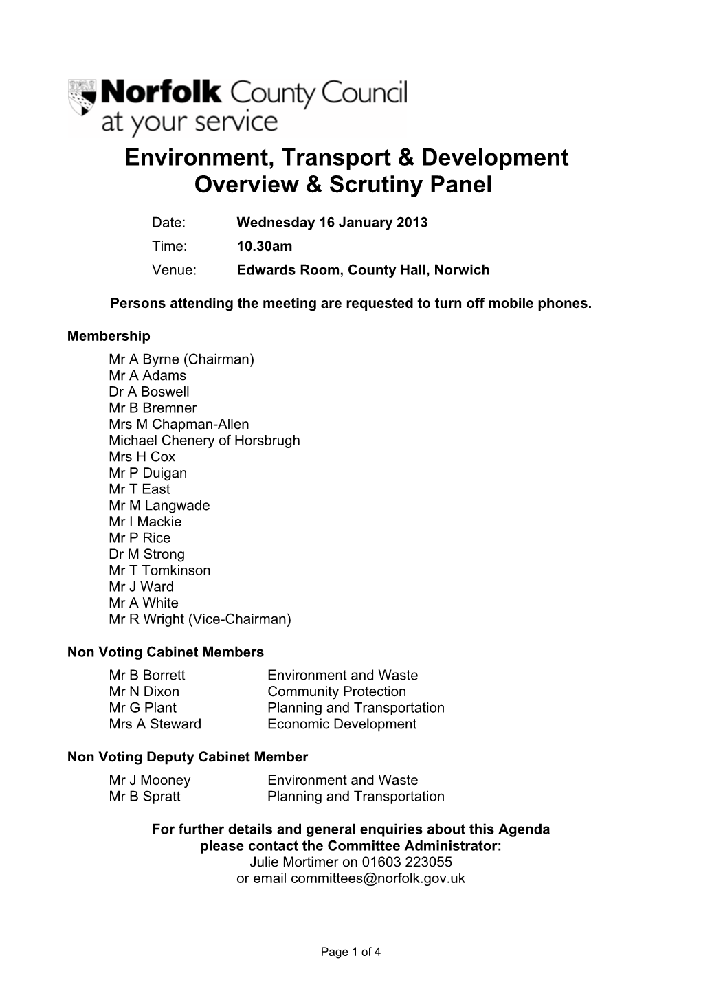 Environment, Transport & Development Overview & Scrutiny Panel