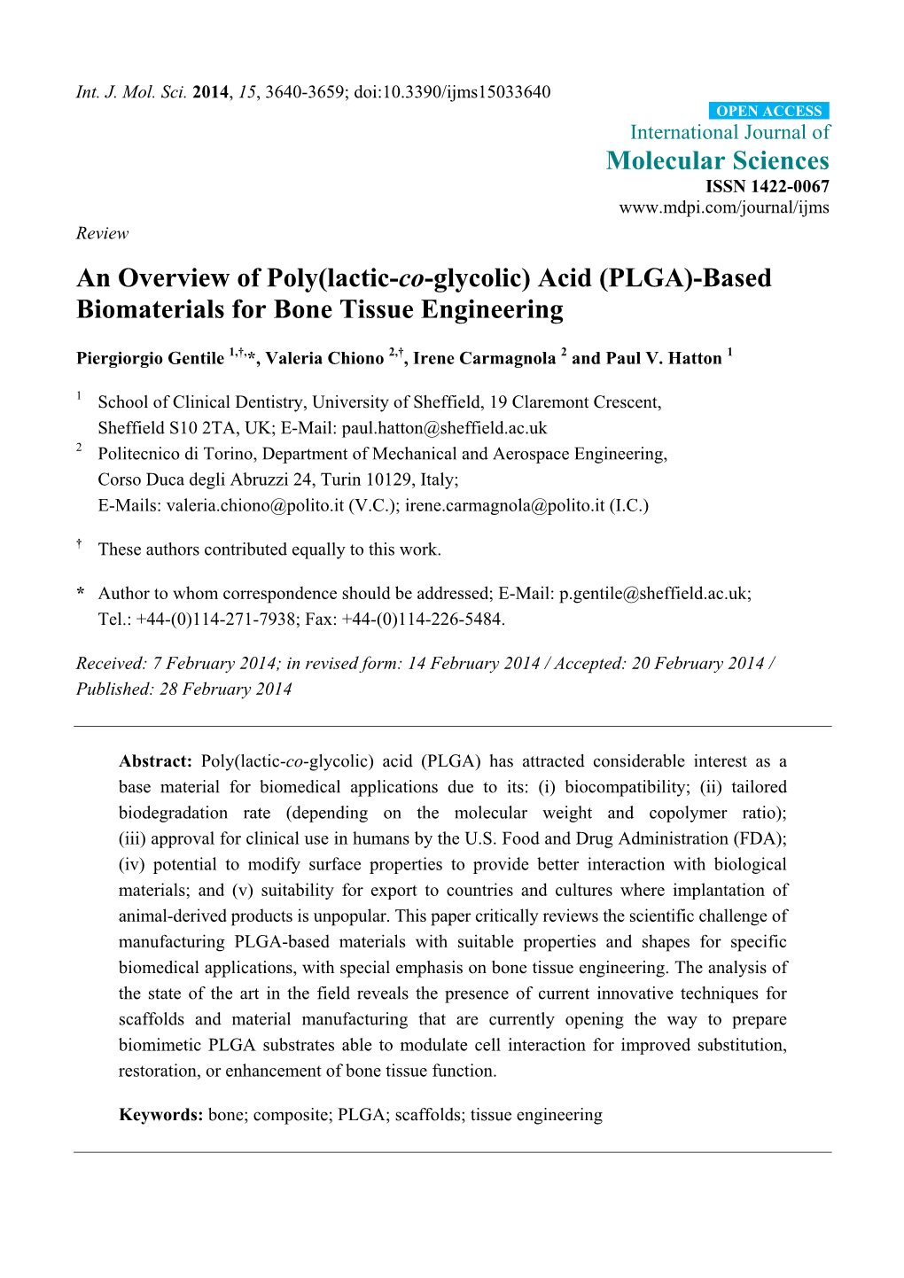 PLGA)-Based Biomaterials for Bone Tissue Engineering