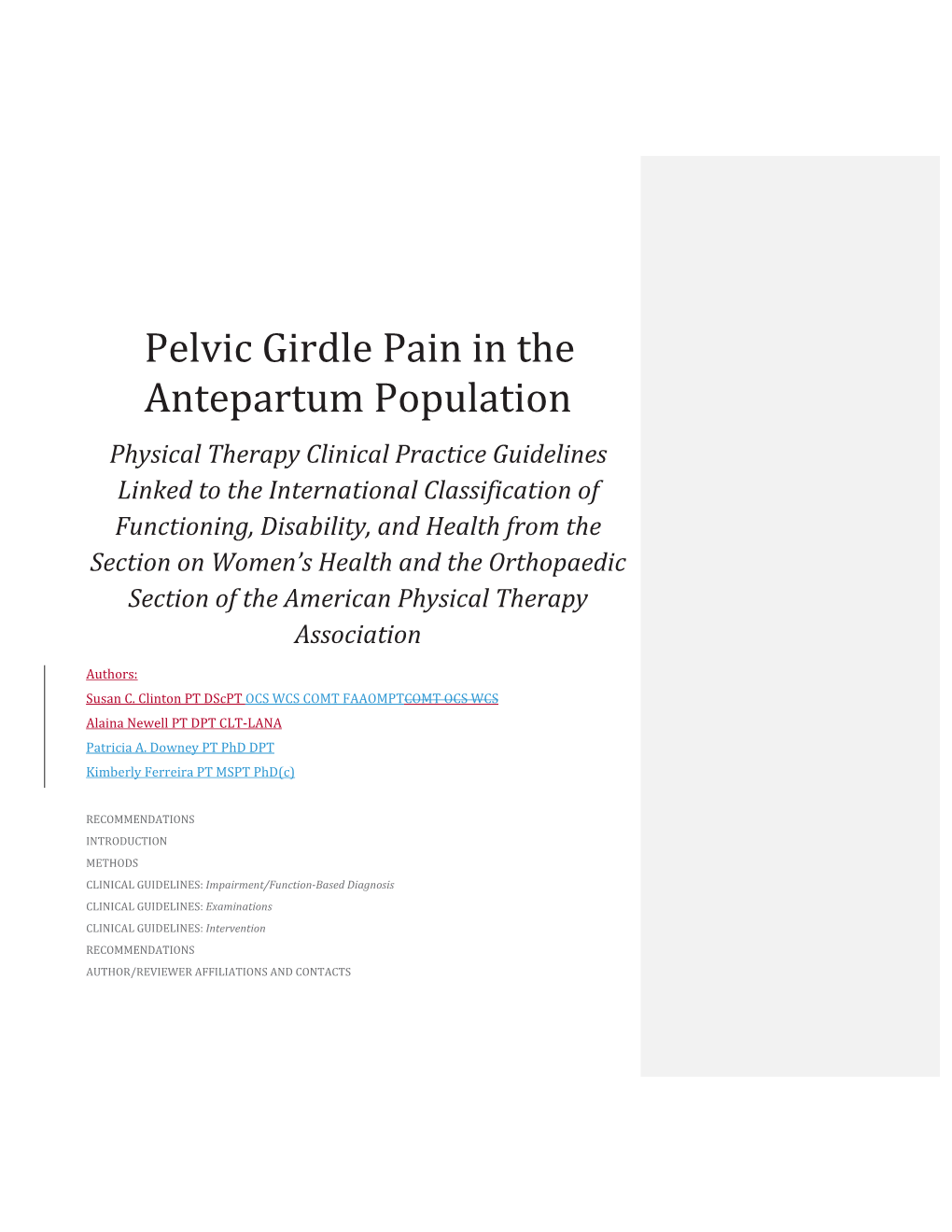 Pelvic Girdle Pain in the Antepartum Population