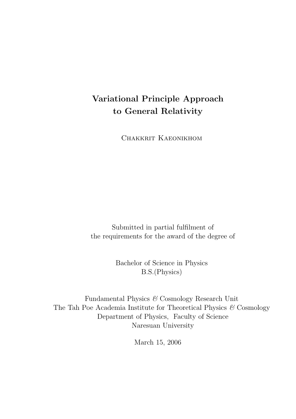 Variational Principle Approach to General Relativity