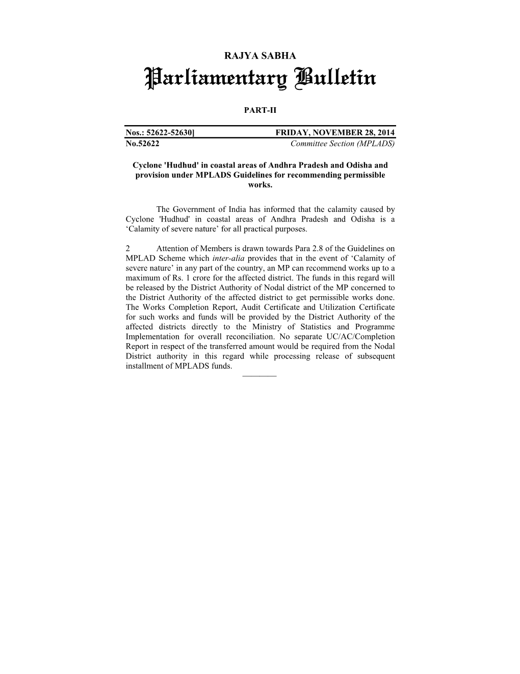 Parliamentary Bulletin