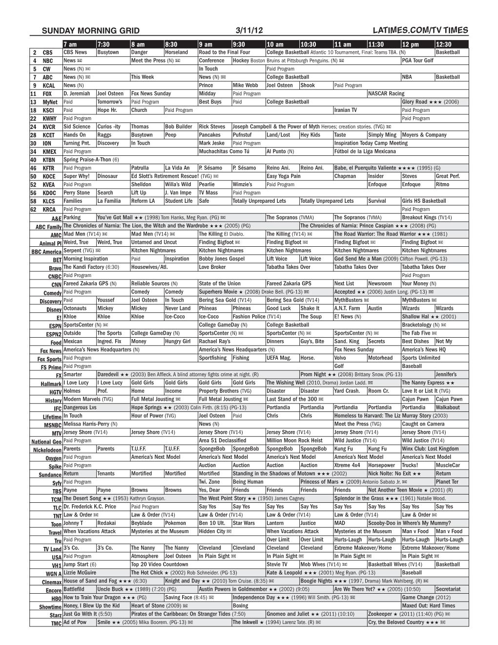 Sunday Morning Grid 3/11/12