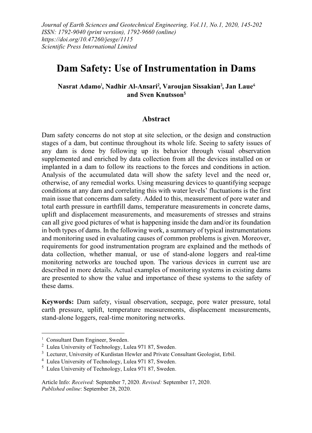 Dam Safety: Use of Instrumentation in Dams