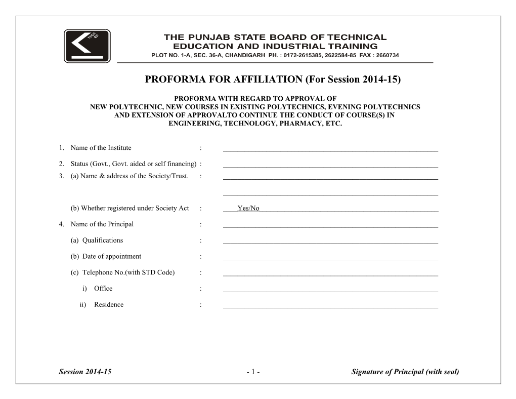 Proforma for Inspection Team