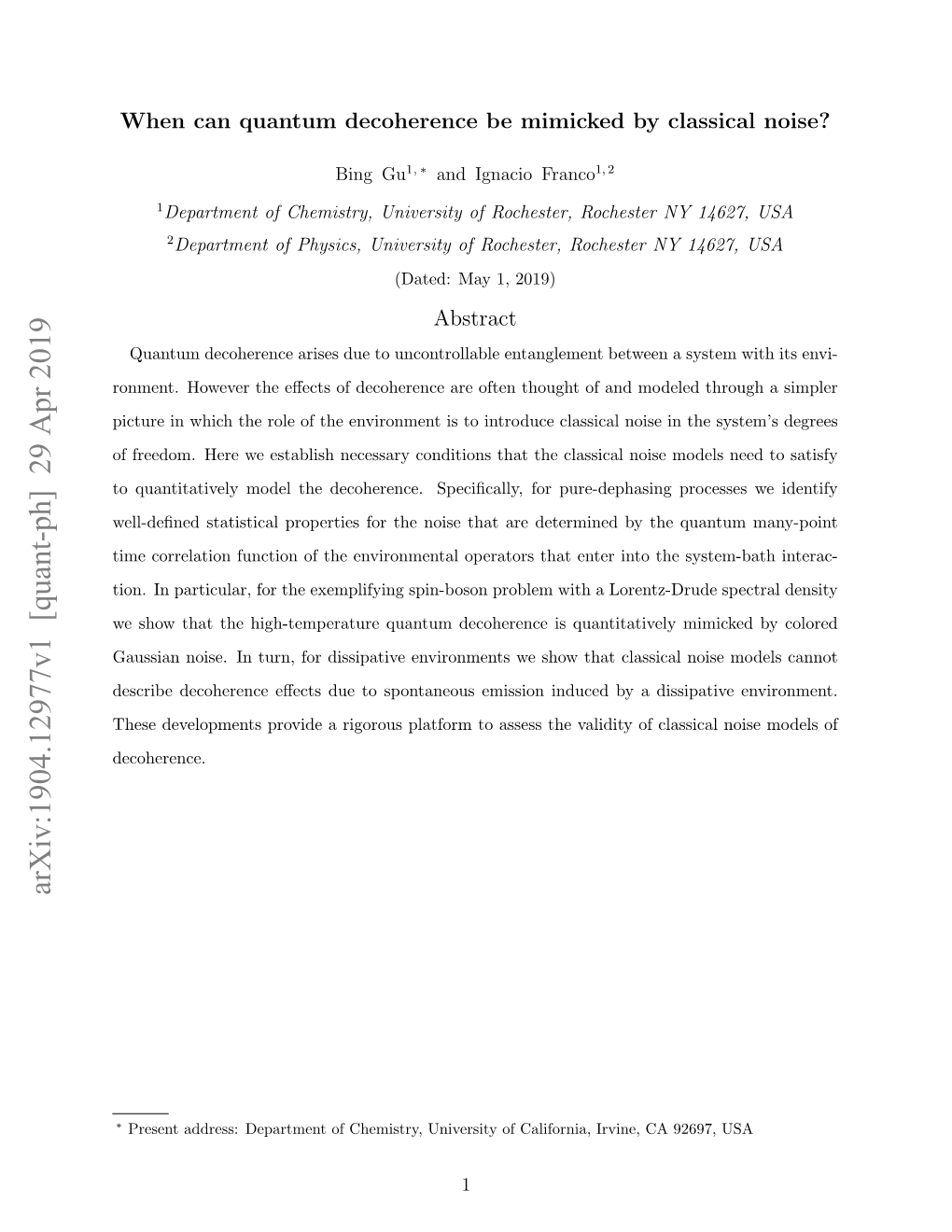 Arxiv:1904.12977V1 [Quant-Ph] 29 Apr 2019