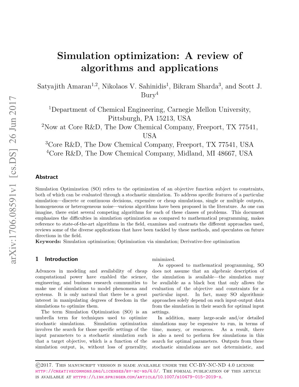 Simulation Optimization: a Review of Algorithms and Applications 2