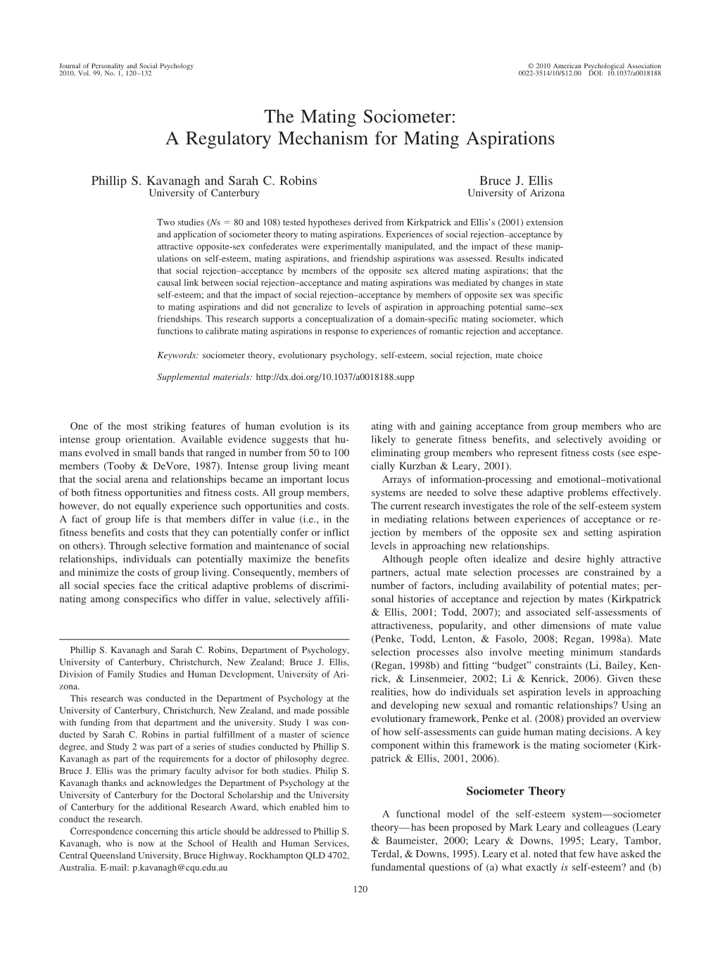 The Mating Sociometer: a Regulatory Mechanism for Mating Aspirations