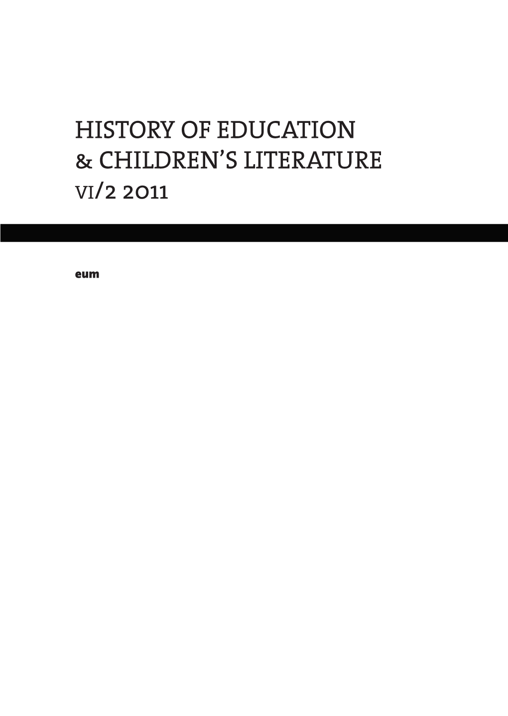 History of Education & Children's Literature Vi/2 2011