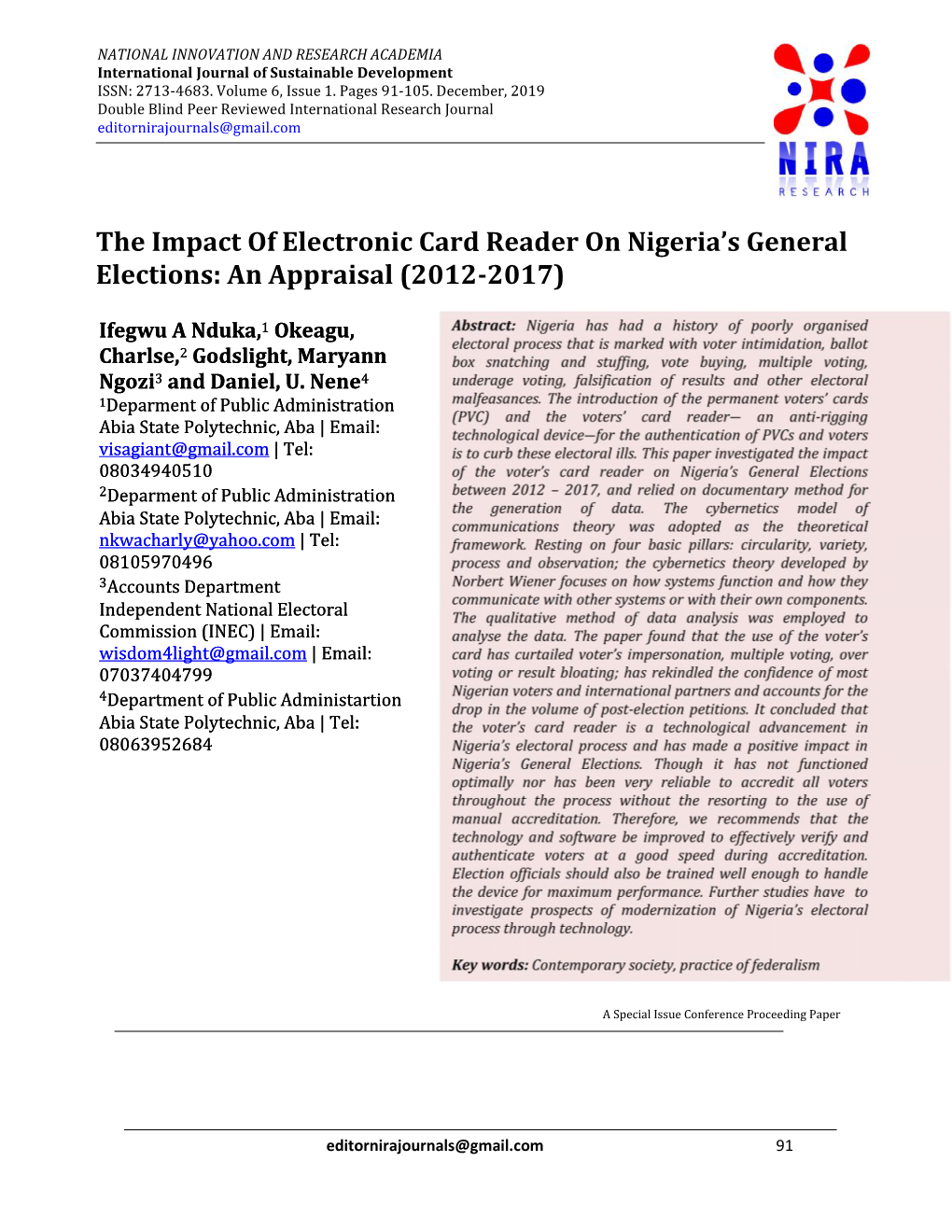 The Impact of Electronic Card Reader on Nigeria's General Elections