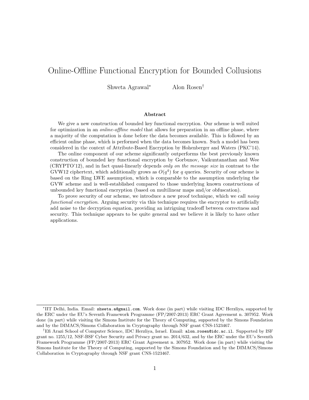 Online-Offline Functional Encryption for Bounded Collusions