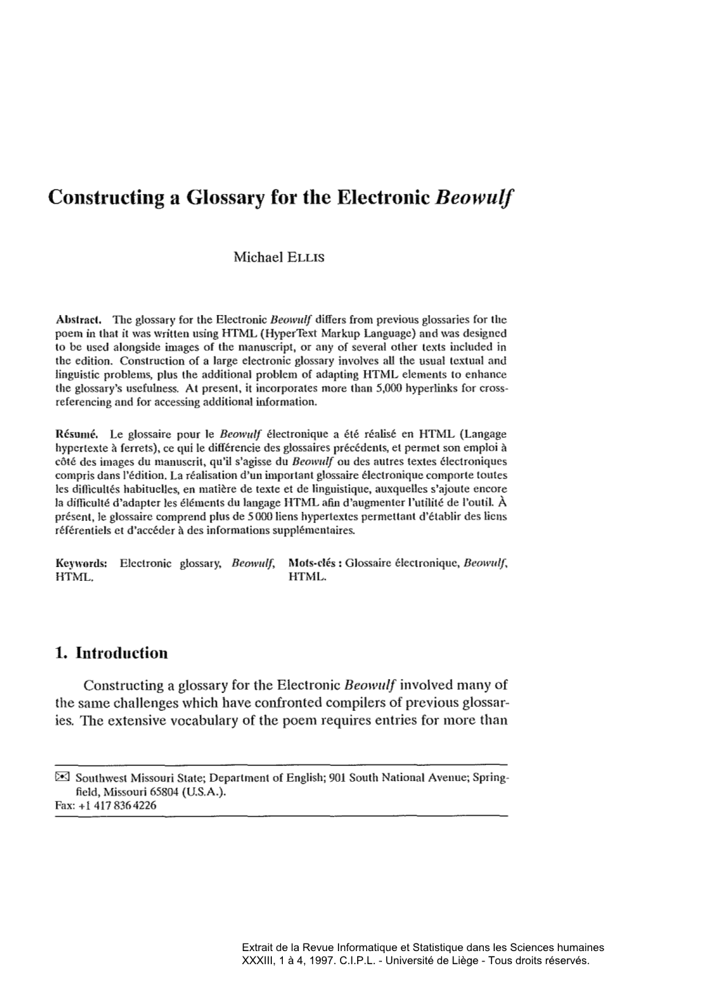 Constl'uctîng a Glossary for the Electronic Beowulf